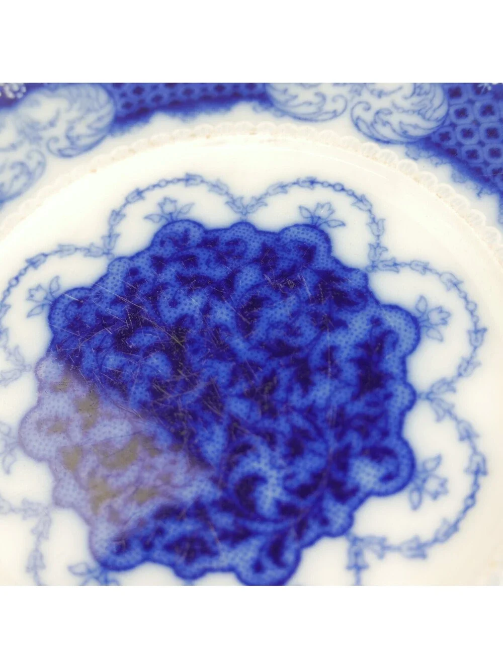 Antique WH Grindley Marlborough No Gold Flow Blue 9” Plate Staffordshire England